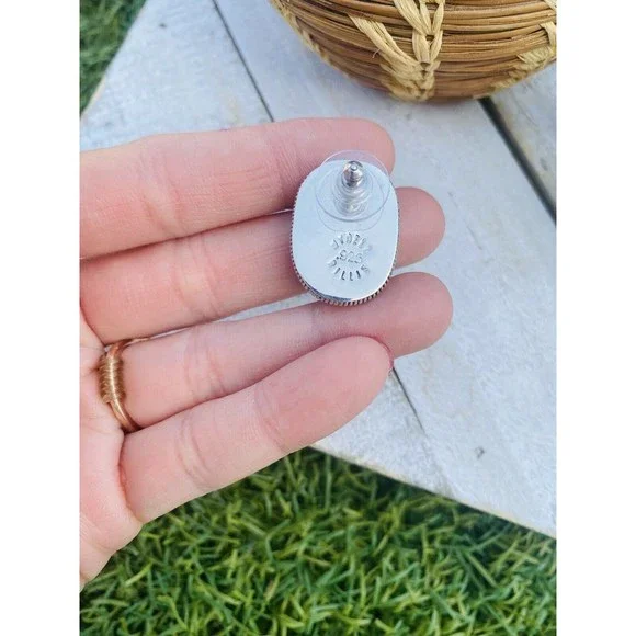 Navajo Pink Dream Mohave & Sterling Silver Post Earrings By Wydell Billie - Picture 6 of 7